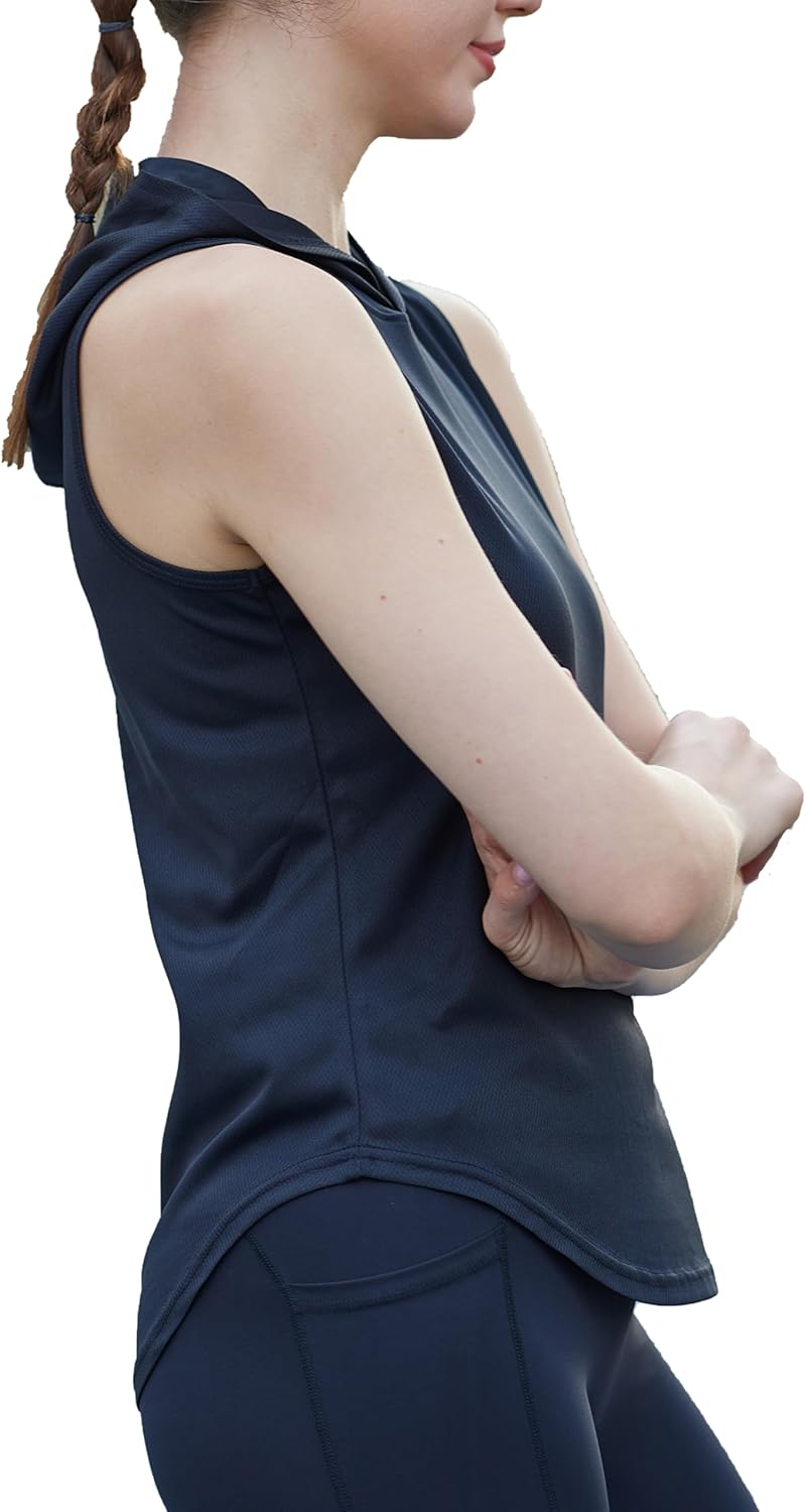 Womens Workout Hooded Tank Yoga Tops Running Shirts Quick Dry Gym Sleeveless Hoodie - Image 3