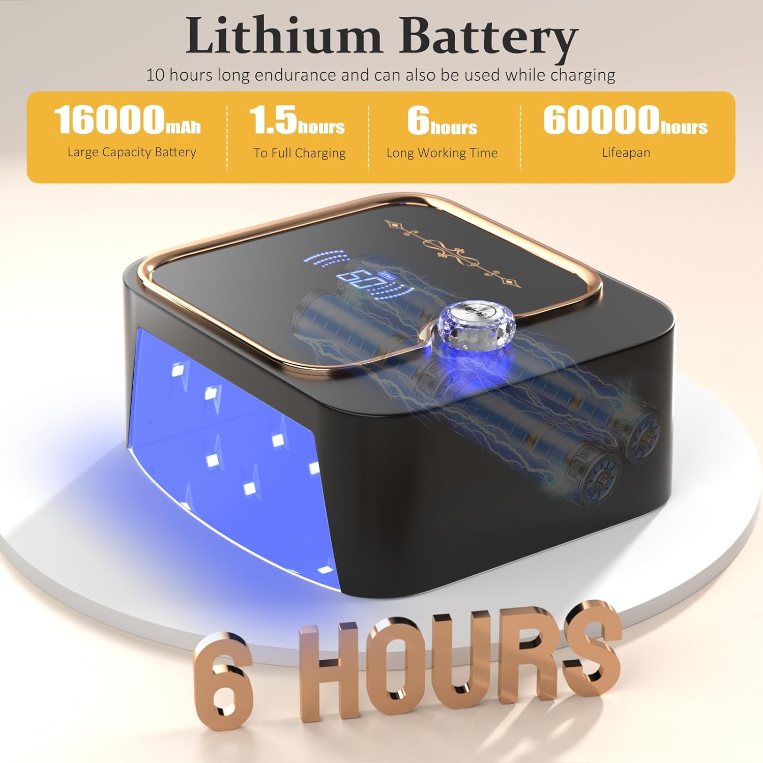 288W Cordless Nail Lamp, Rechargeable UV Light for Gel Nails with Unique Knob & Full LCD Display Screen, Portable Wireless UV LED Nail Lamp, Fast Curing Gel Nail Polish for Salon & Home Use