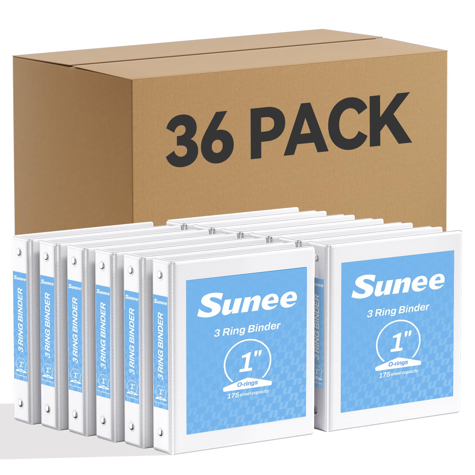Photo 1 of SUNEE White Binders 1 Inch 36 Pack Bulk, Clear View 3 Ring Binders PVC-Free (Fit 8.5x11 Inches) for School or Office Supplies