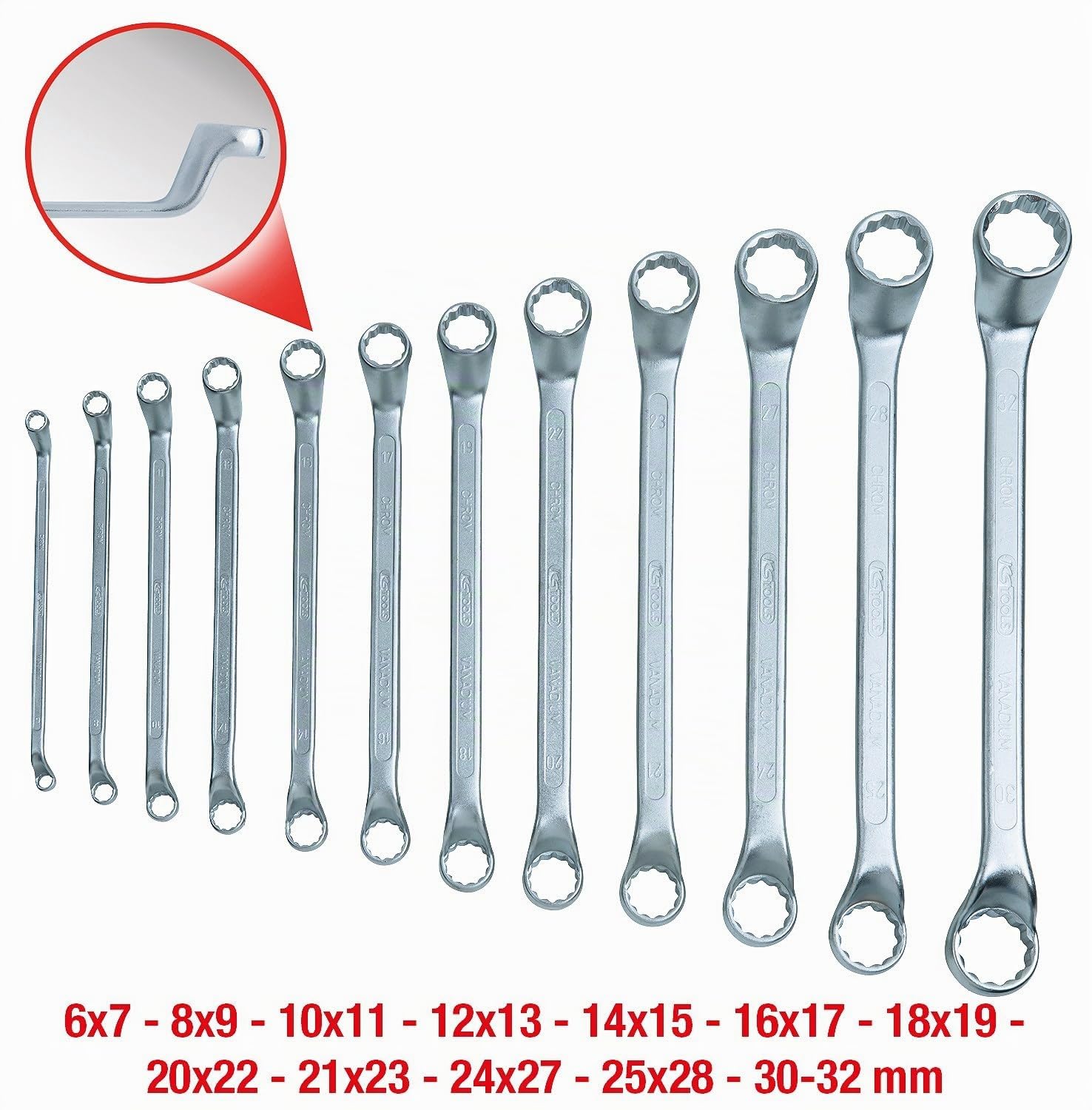 KS Tools 517.0250 Juego de llaves de estrella dobles, acodadas, 12 pzs, 6-32 mm