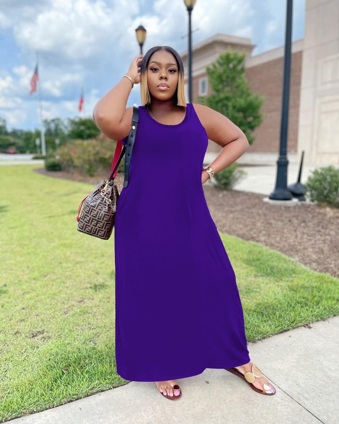 TOPSRANI Womens Plus Size Maxi Dresses for Women Oversize Casual Short Sleeve V Neck Loose Plain Solid Trendy Summer Dress - Image 3