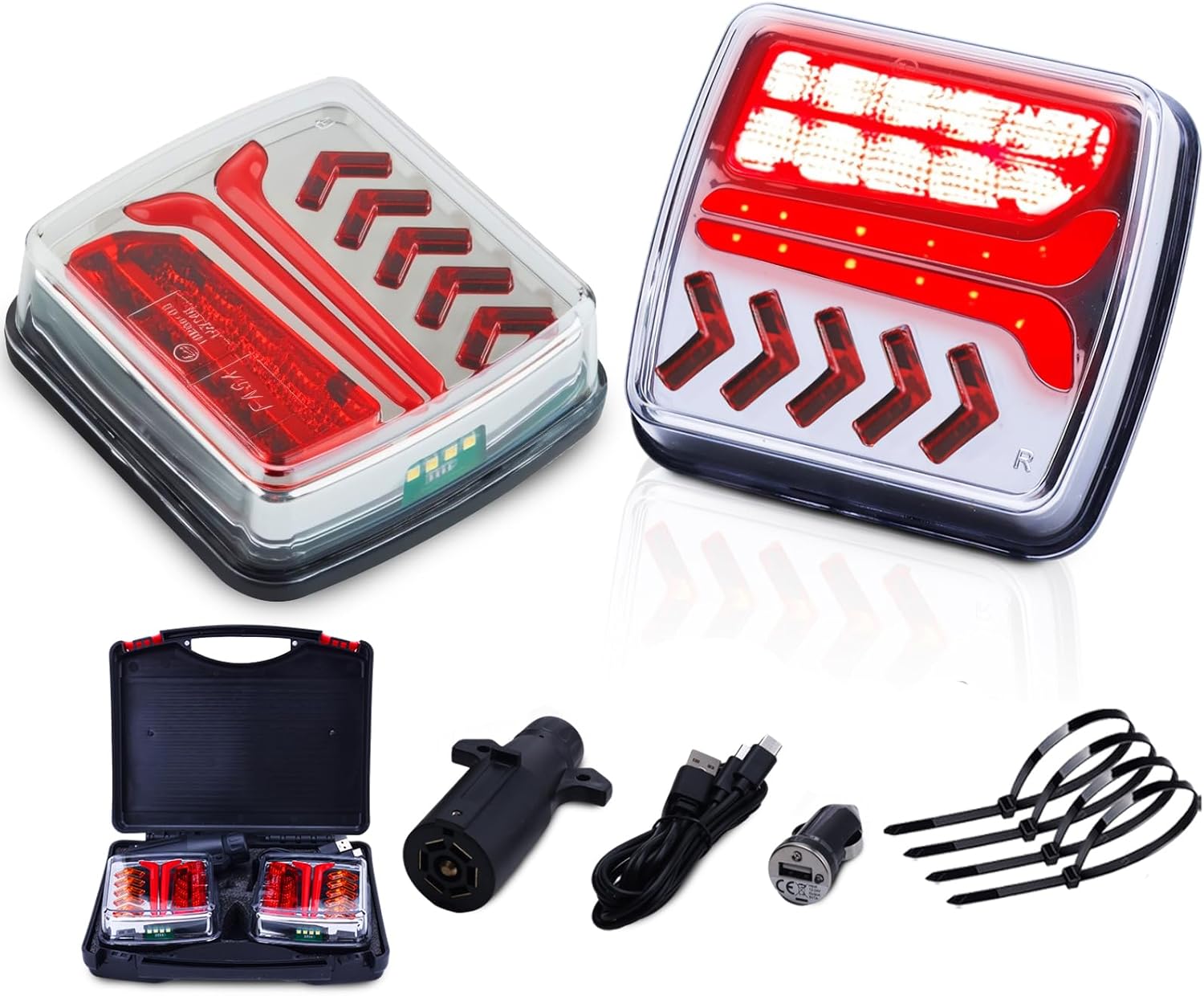 Wireless Trailer Lights Magnetic, Ip67 Waterproof Brake Tail Light Kit, Portable Cordless Car Led Turn Signal Taillights, Rear Lights for Dump, Towing, Boat