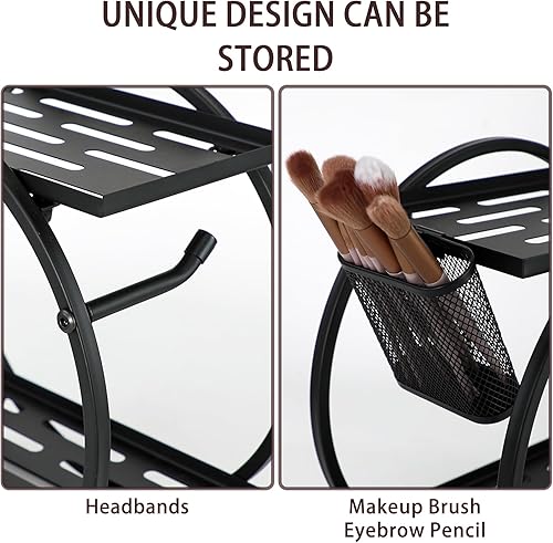 Miniatura 5 de OPELETNNT Organizador de maquillaje de 2 niveles con soporte para brochas de maquillaje, organizador de perfume de metal para tocador, bandeja de