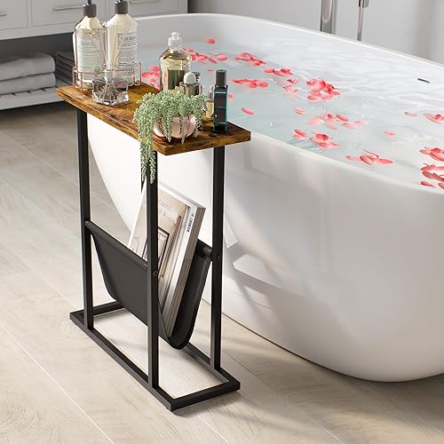 Miniatura 7 de Mesa auxiliar estrecha para espacios pequeños, mesa auxiliar pequeña con soporte para revistas, mesa delgada delgada y delgada para sala de estar,