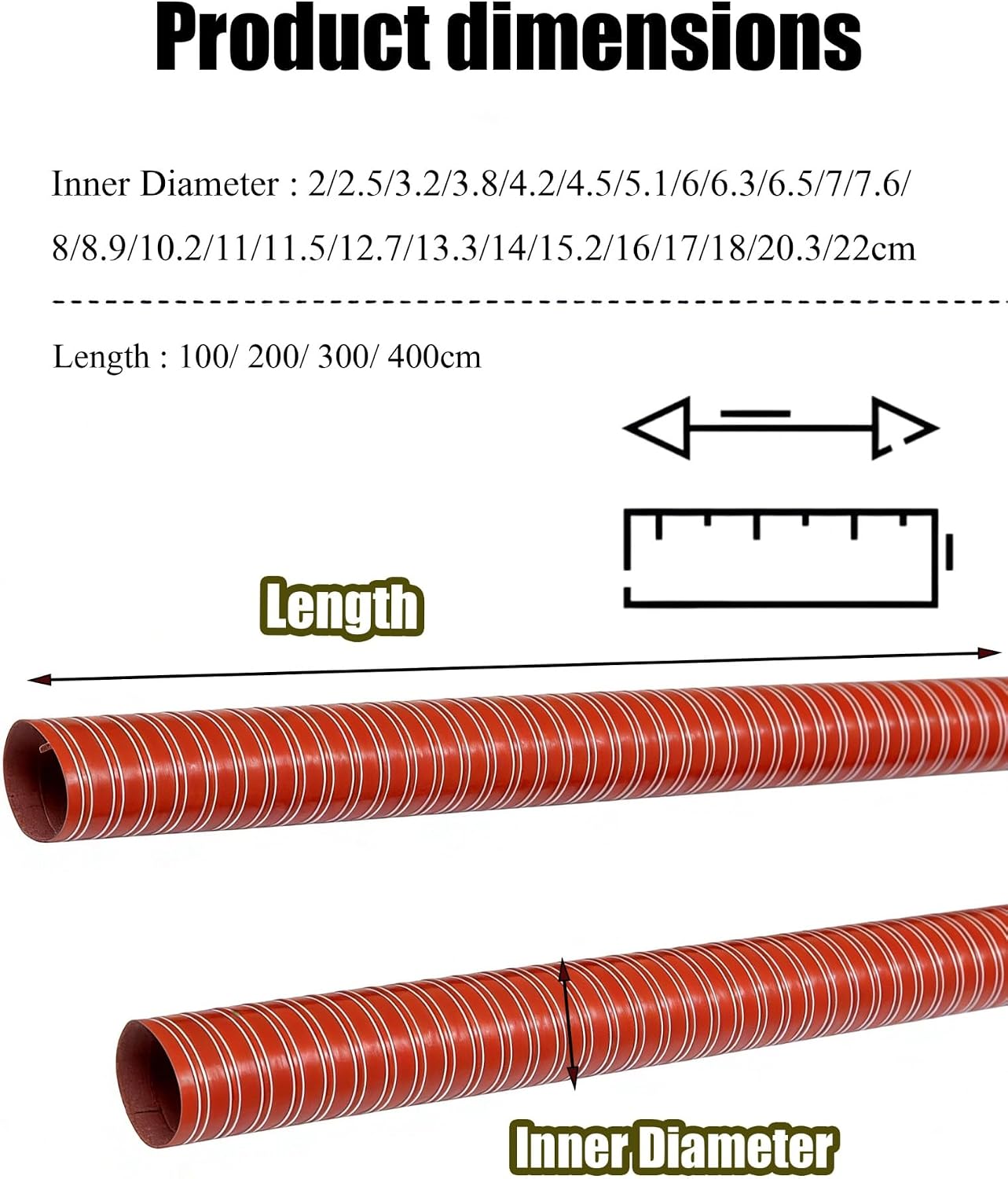 High Temperature Silicone Ducting Hose - Fire Retardant Fiberglass Flexible Duct with Steel Wire Reinforcement for Ventilation(15.2cm/5.98in,100cm/39.37in)