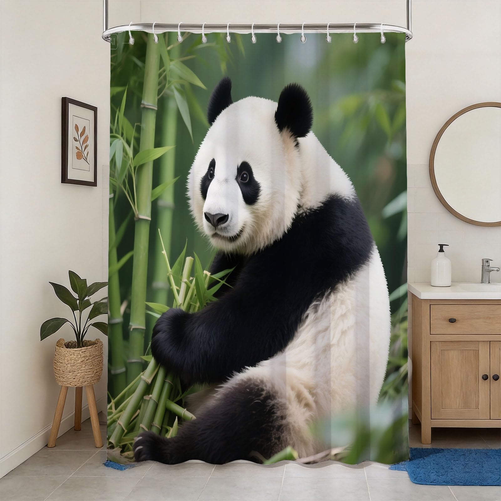 Rideau de douche 180x200 panda imprimé 3D avec anneaux en tissu imperméable