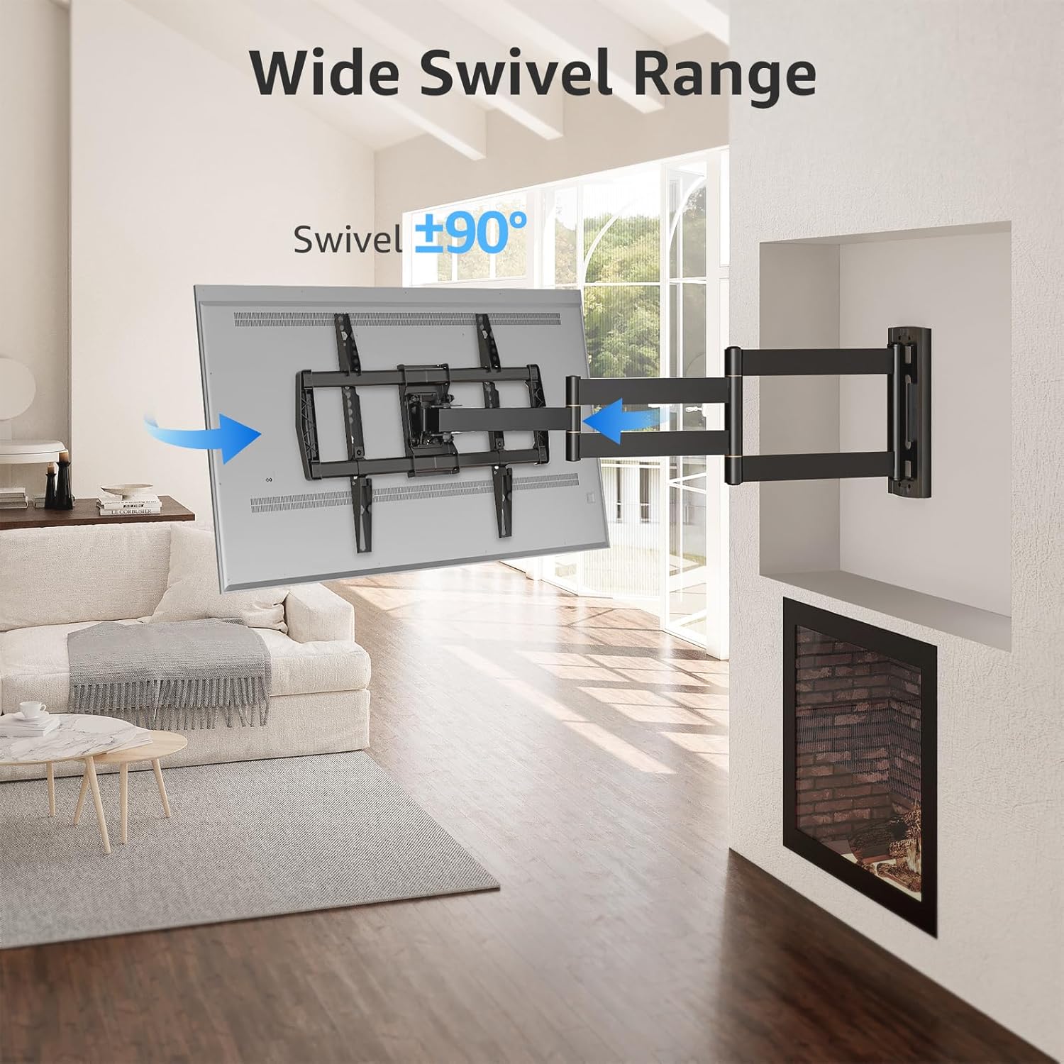 Image demonstrating wide swivel range of the TV mount