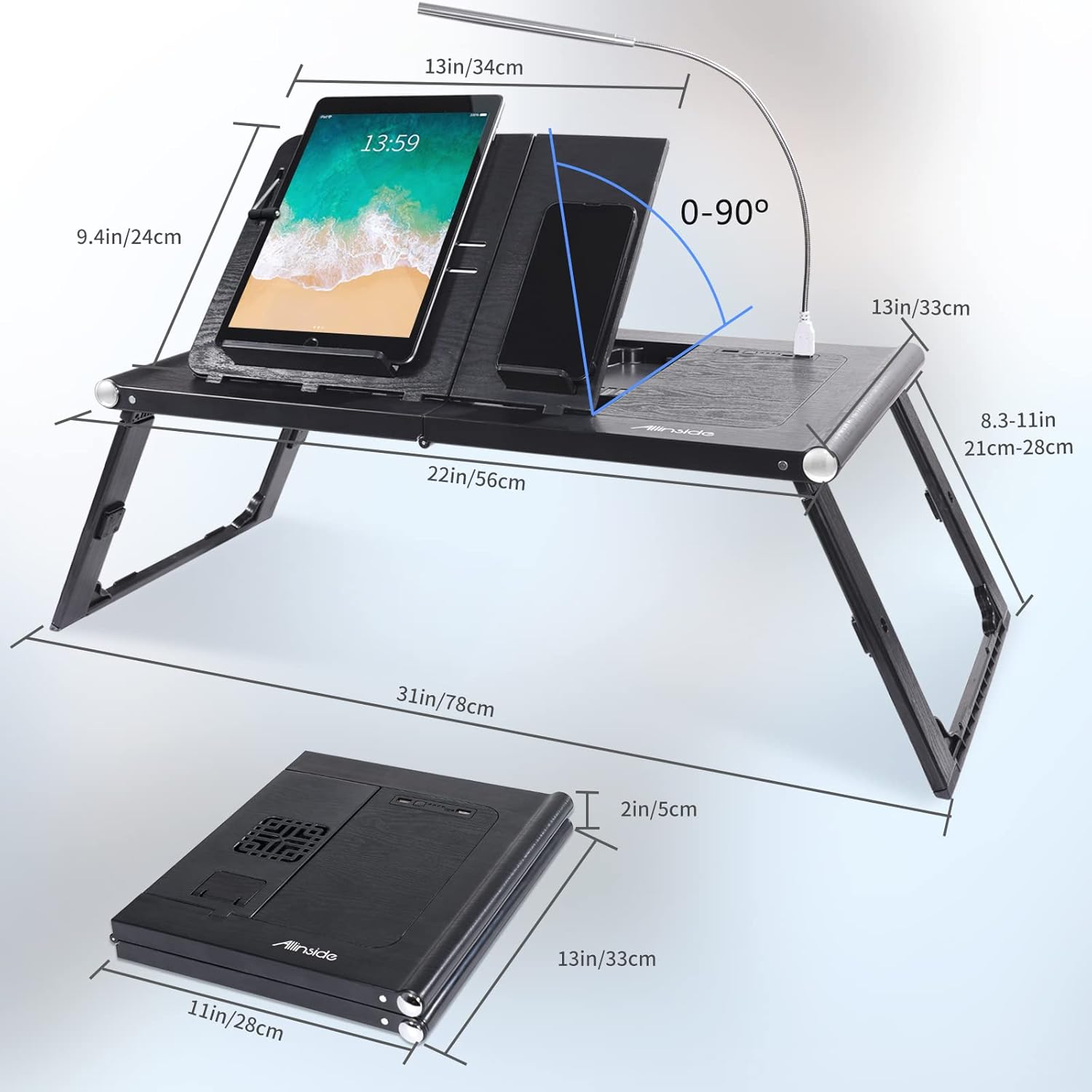 Buy Allinside Folding Laptop Lap Desk for Bed, Tilting Top Height