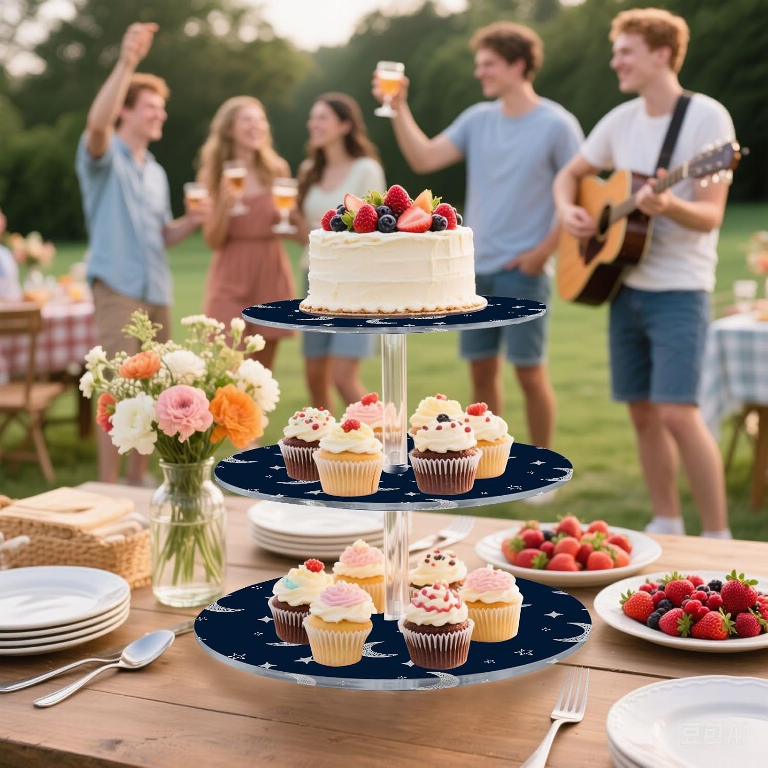 Moon Star 3 Tier Acrylic Cupcake Stand, Cupcake Stand for 34 Cupcakes for Weddings, Christmas,Holidays,Parties,Birthday,Printed Cupcake Tower 23300210