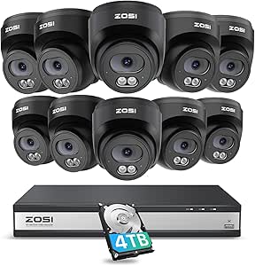 ZOSI C220 16CH 4K PoE Home Security Camera System, 16 Channel 4K 8MP NVR with 4TB HDD for 24/7 Record, 10 x 4MP(1440p) QHD 2.5K Dome IP Cameras Outdoor Indoor, Smart AI Human Detection, Two-Way Audio asin的图片