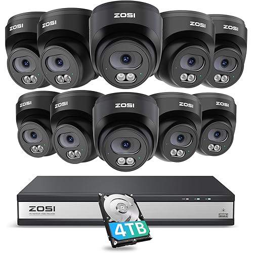 ZOSI C220 16CH 4K PoE Home Security Camera System, 16 Channel 4K 8MP NVR with 4TB HDD for 24/7 Record, 10 x 4MP(1440p) QHD 2.5K Dome IP Cameras Outdoor Indoor, Smart AI Human Detection, Two-Way Audio