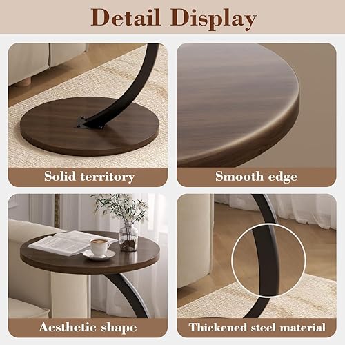 Miniatura 5 de Mesa auxiliar redonda, mesa auxiliar en forma de C para sofá, sofá y cama, mesita de noche pequeña moderna de mediados de siglo para sala de estar,