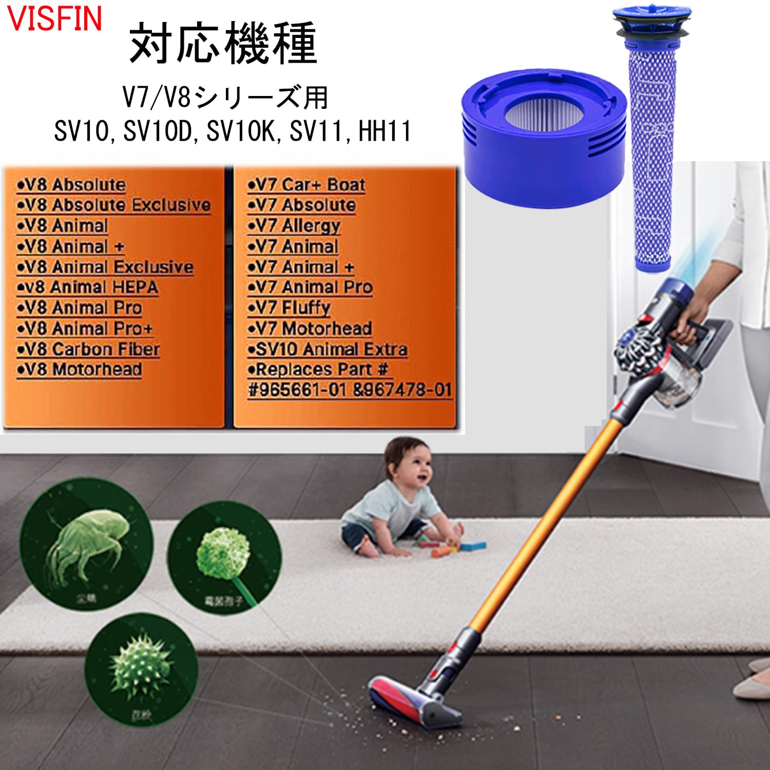 Amazon.co.jp: VISFIN ダイソン 掃除機用フィルターV7 V8 SV10 SV10D