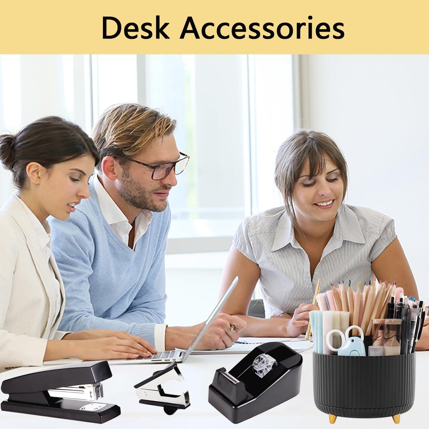 Office Supplies,Desk Accessories,with Stapler, Tape Dispenser,Desk Organizer,Folding Phone Holder,Pen,Journal Notebook,Scissor,Staple Remover,Staples,Clear Tape,Sticky Notes,Paper Clips,Bookmark,Ect