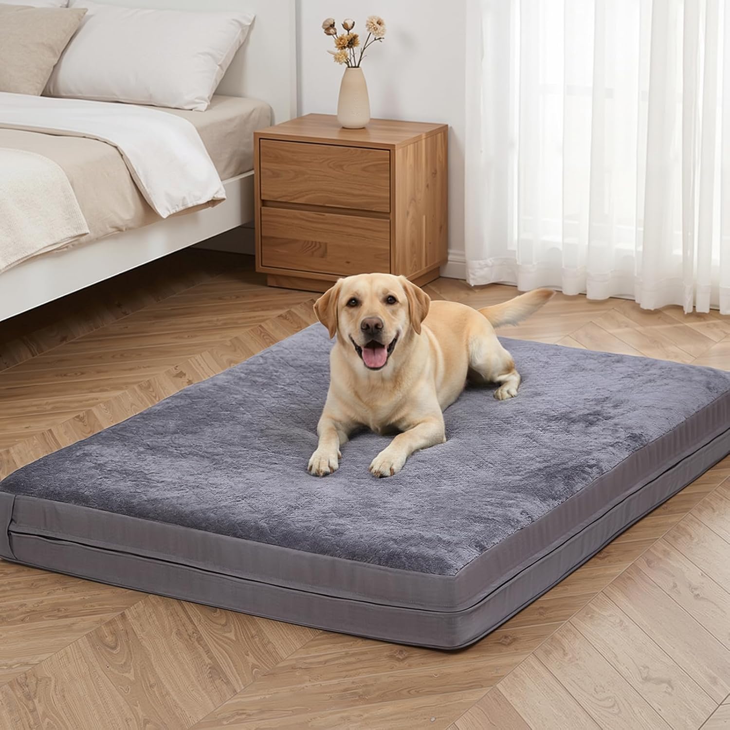 XXL Dog Bed for Large Dogs, Waterproof XXL Dog Crate Pad with Orthopedic Egg Crate Foam Reversible & Washable Cover, Egg Crate Foam, Anti-Slip, 47" x 29", Gray