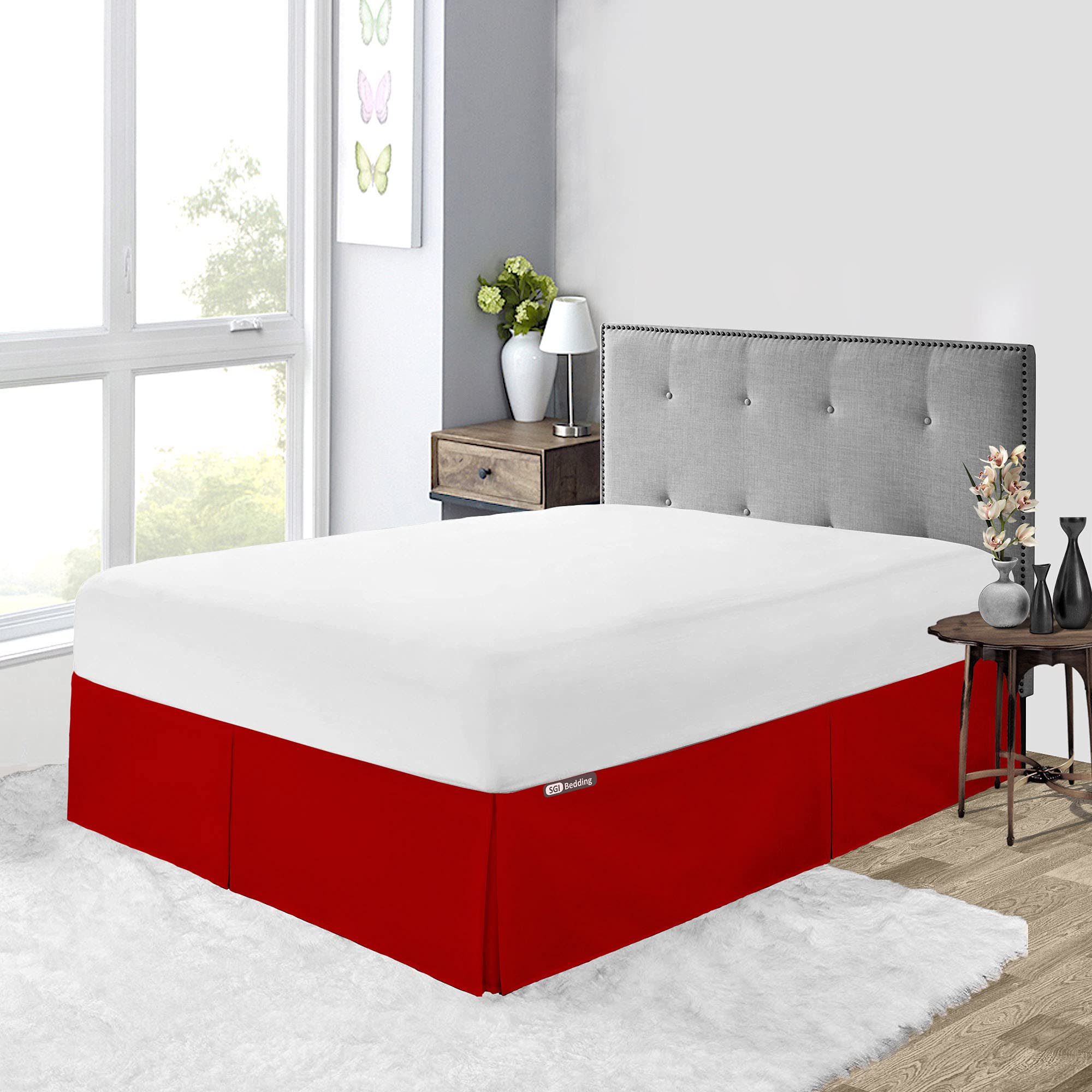 Buy 18 Inch Drop Queen Size Blood red Solid Bed Skirt Split Corner Pleated Style Easy Fit Easy