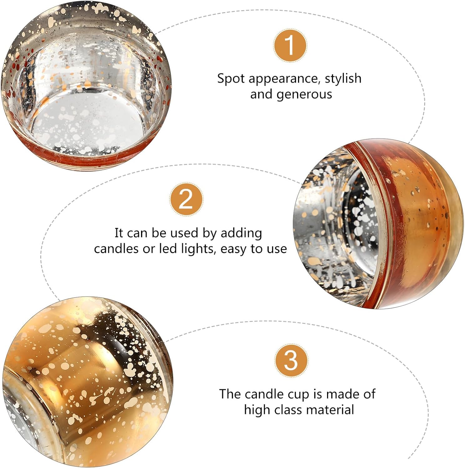 Creative Glass Candleholder Set 6pcs Metallic Flecked Candle Cups Decorative Tabletop Candle Holders for Home Decor and Event Centerpiece