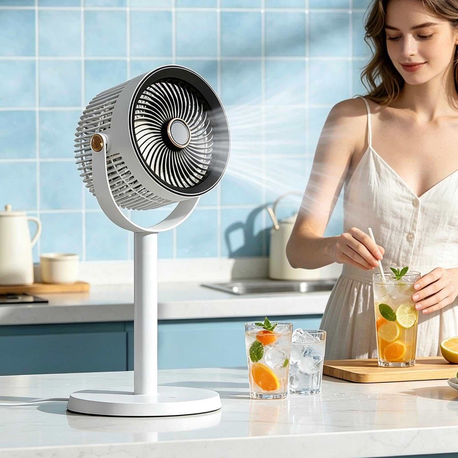 Ventilador vertical Pedestal Recargable De 5 Velocidades Silencioso Con Luz | Ventilador de suelo bajo consumo Para Salón, Oficina, Hogar, Cocina, Interior, Exterior Y Camping