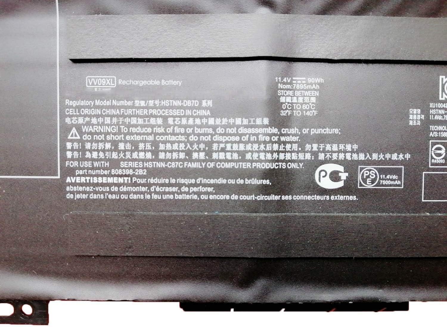 VV09XL Laptop Battery Replacement for HP ZBook 15 G3 G4, ZBook 17 G3 Mobile Workstation HSTNN-DB7D HSTNN-C87C 808398-2B1 808398-2C1 808452-001 808452-002 808452-005 808398-2C2 VV09090XL(11.4V 90Wh