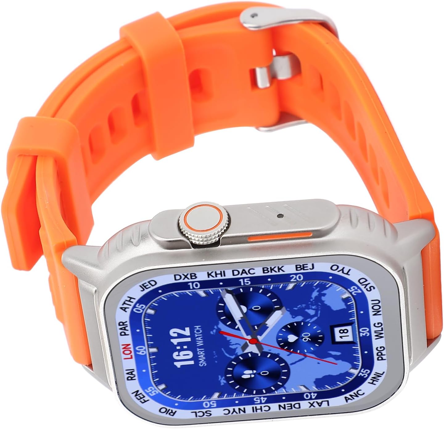 Denash H Band Smart Watch displaying a world map watch face