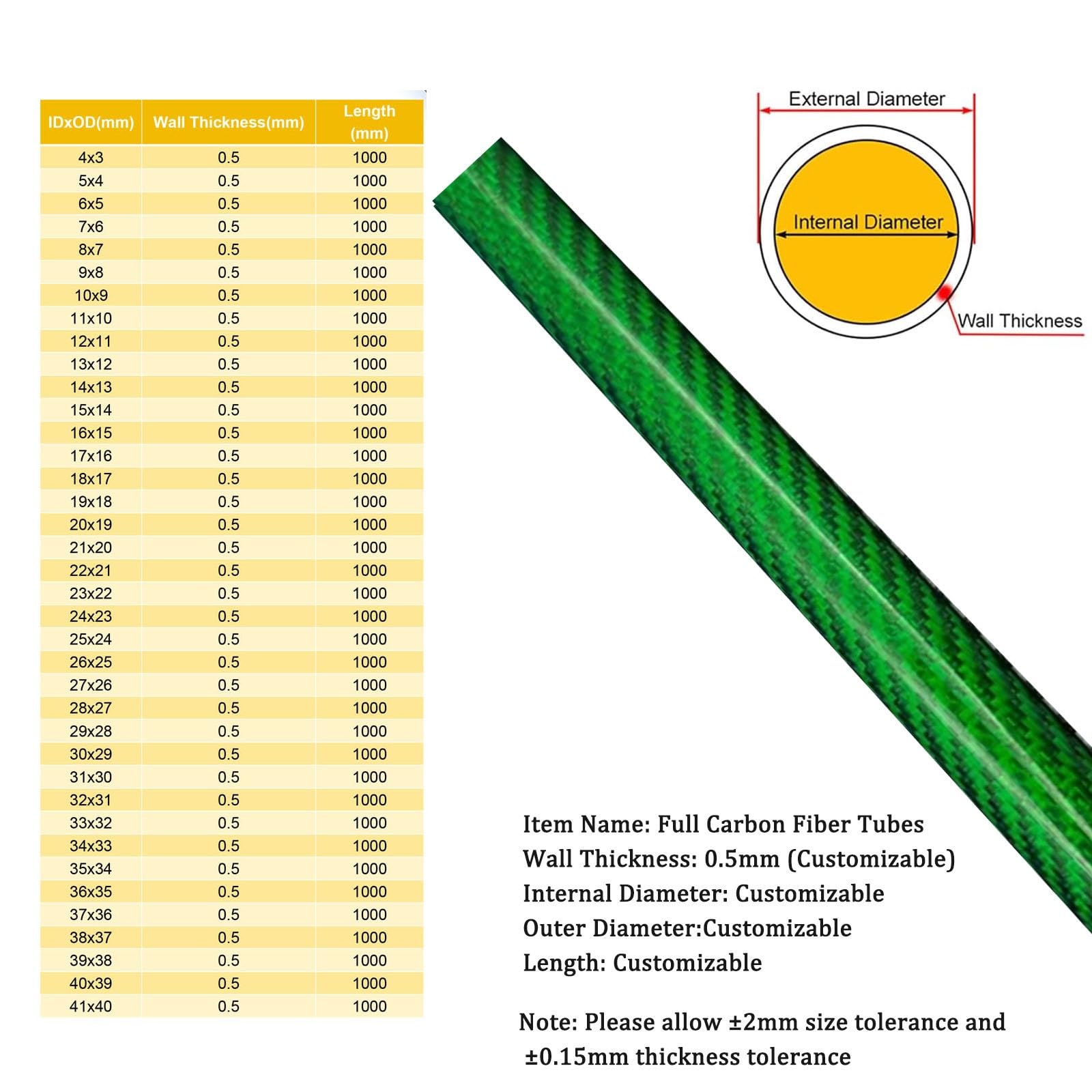 Tubo de fibra de carbono varilla Conductos Tubo De Fibra De Carbono Verde Para Equipos Fotográficos, 5 6 8 10 12 14 16 20 25 37 40 Mm Od Varilla De Fibra De Carbono, Tubo Redondo De Fibra De Carbono D