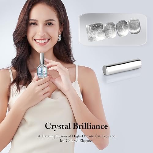 Miniatura 2 de Juego de esmaltes de uñas de gel de ojo de gato con barra magnética rectangular fuerte, 2 unidades de 0.5 onzas líquidas de gel magnético para