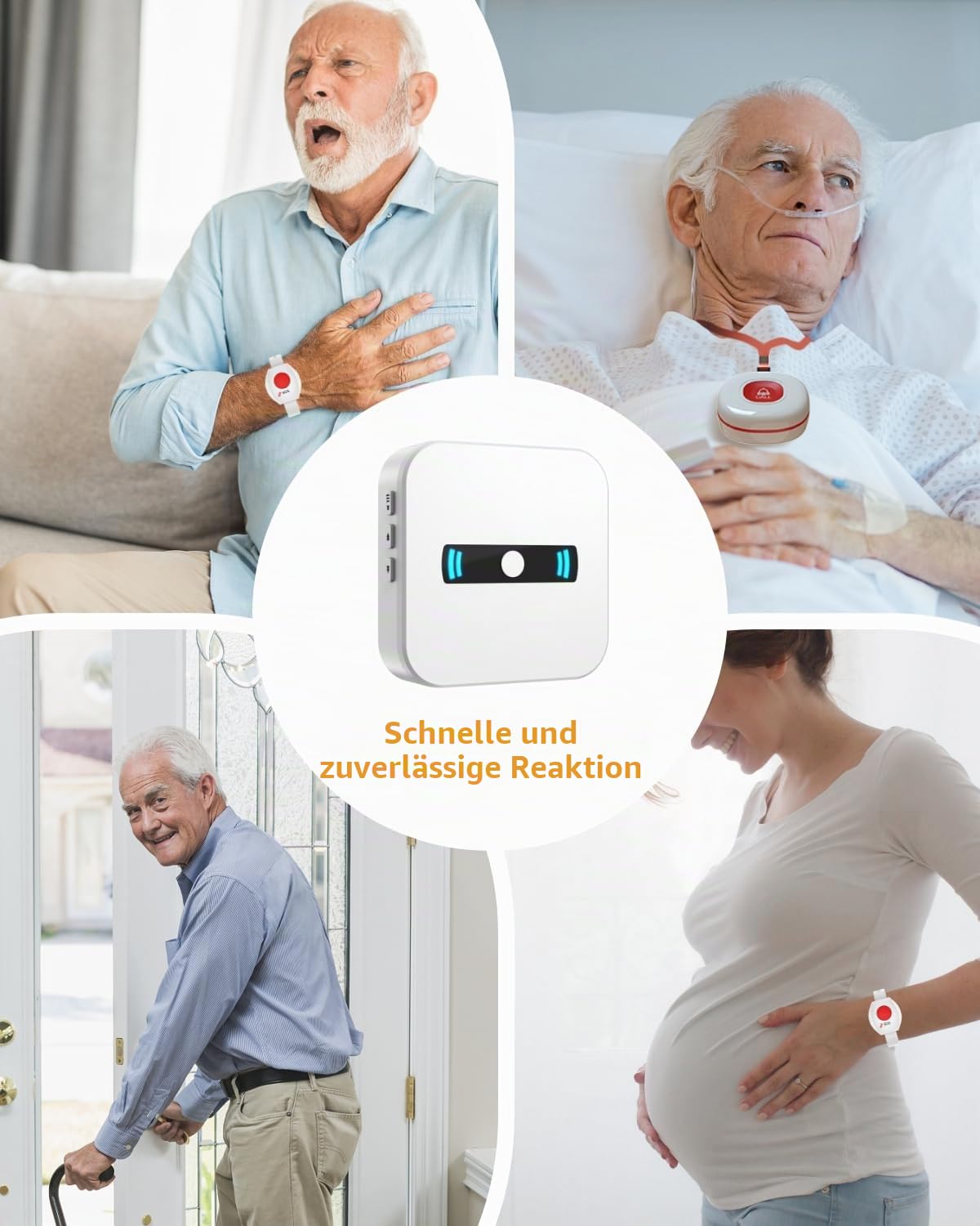 Daytech WiFi Tuya Notrufknopf für Senioren, Hausnotruf mit Notrufarmband für die häusliche Pflege Notfall Armband Senioren für Pflegebedürftige, Geduldig, Älterer Mann (2xEmpänger+1xSender)