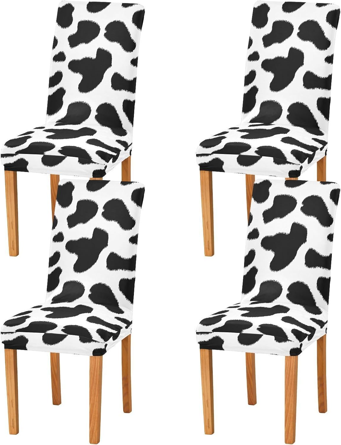 Cow Print Dining Chair Covers Set of 4, Stretch Kitchen Chair Slipcover Washable Removable Chair Covers Protector for Dining Room, Hotel and Ceremony