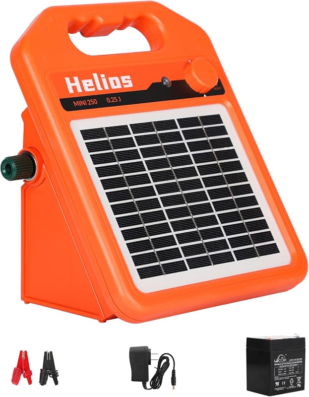 MINI250 15 Miles Solar Electric Fence Charger, 0.25 Joule Solar Fence Charger for Livestock, Pigs, Horses, Cattle Sheep, Solar Powered Electric Fence with Day or Night Mode, Easy Installation