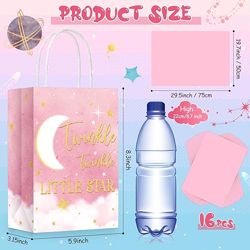 Miniatura 3 de TaoBary 16 bolsas de regalo de estrella pequeña con 16 pañuelos parpadeantes de estrellas, luna, recuerdos de fiesta, bolsas de papel para dulces
