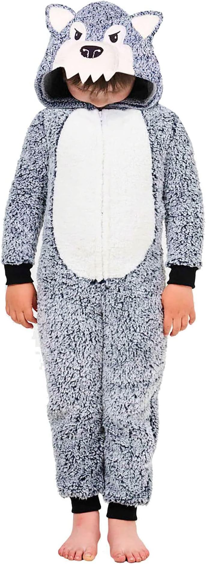 Dannii Matthews Boys Super Soft Wolf Hooded Onesie Pyjamas with Novelty 3D Hood, Age
