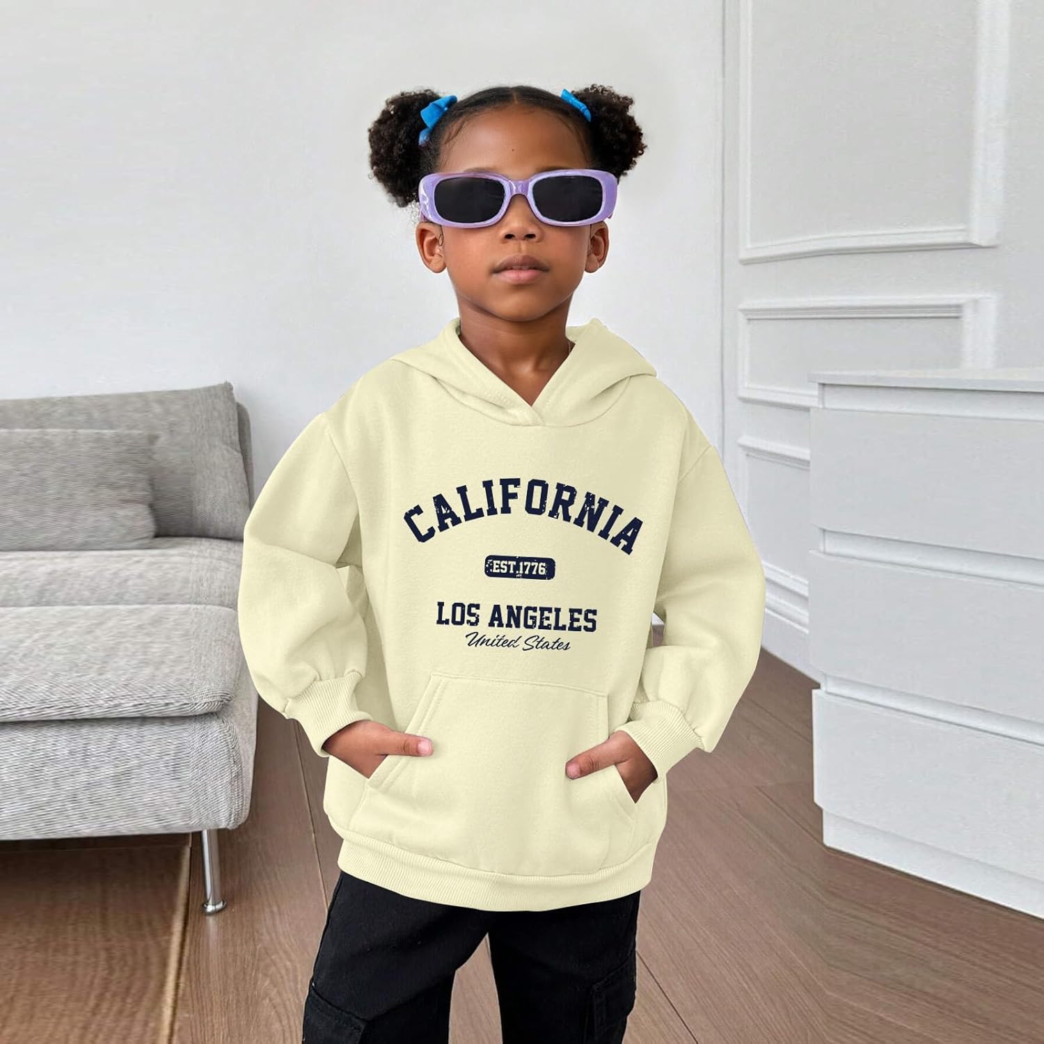 BeWithYou Girls Los Angeles Hoodie California Sweatshirt for Teens Cute Preppy Kids Hoodies Aesthetic Letter Graphic Pullover - Image 2