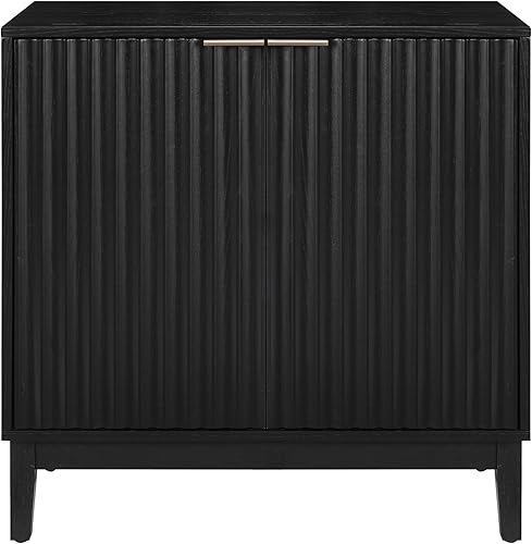 Miniatura 5 de Armario estriado con almacenamiento, aparador de 2 puertas, armario moderno con estante ajustable para cocina o sala de estar, ceniza natural