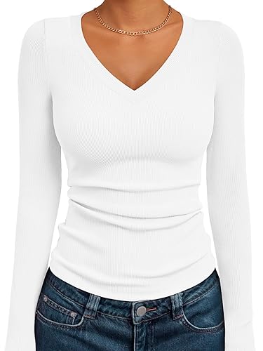 AUTOMET Womens Long Sleeve Shirts Fall Outfits Fashion Tops V