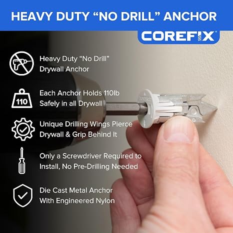 Corefix Spike Heavy Duty Plasterboard Fixings 8 Pack with M5x60mm Screws