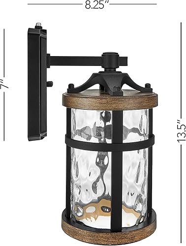 Miniatura 9 de Maxxima Lámpara LED de pared para exteriores, color negro con acabado de grano de madera, vidrio transparente, 800 lúmenes, blanco cálido de 3000 K,