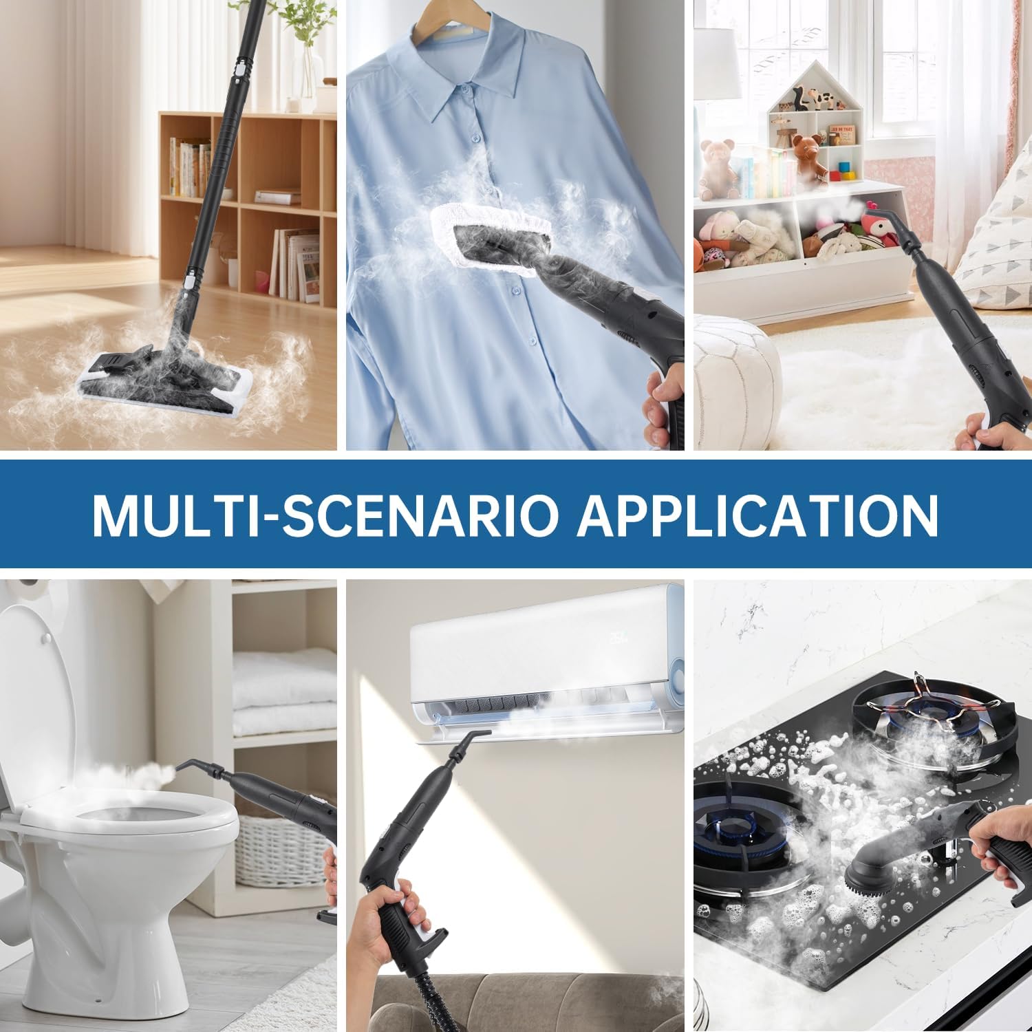 Steam Cleaner, Powerful Heavy Duty Canister Steamer with 34 Accessories, Steam Mop with 16.4 Ft Extra-Long Power Cord for Home Floor Cleaning, Grout, Upholstery, Car Detailing, White