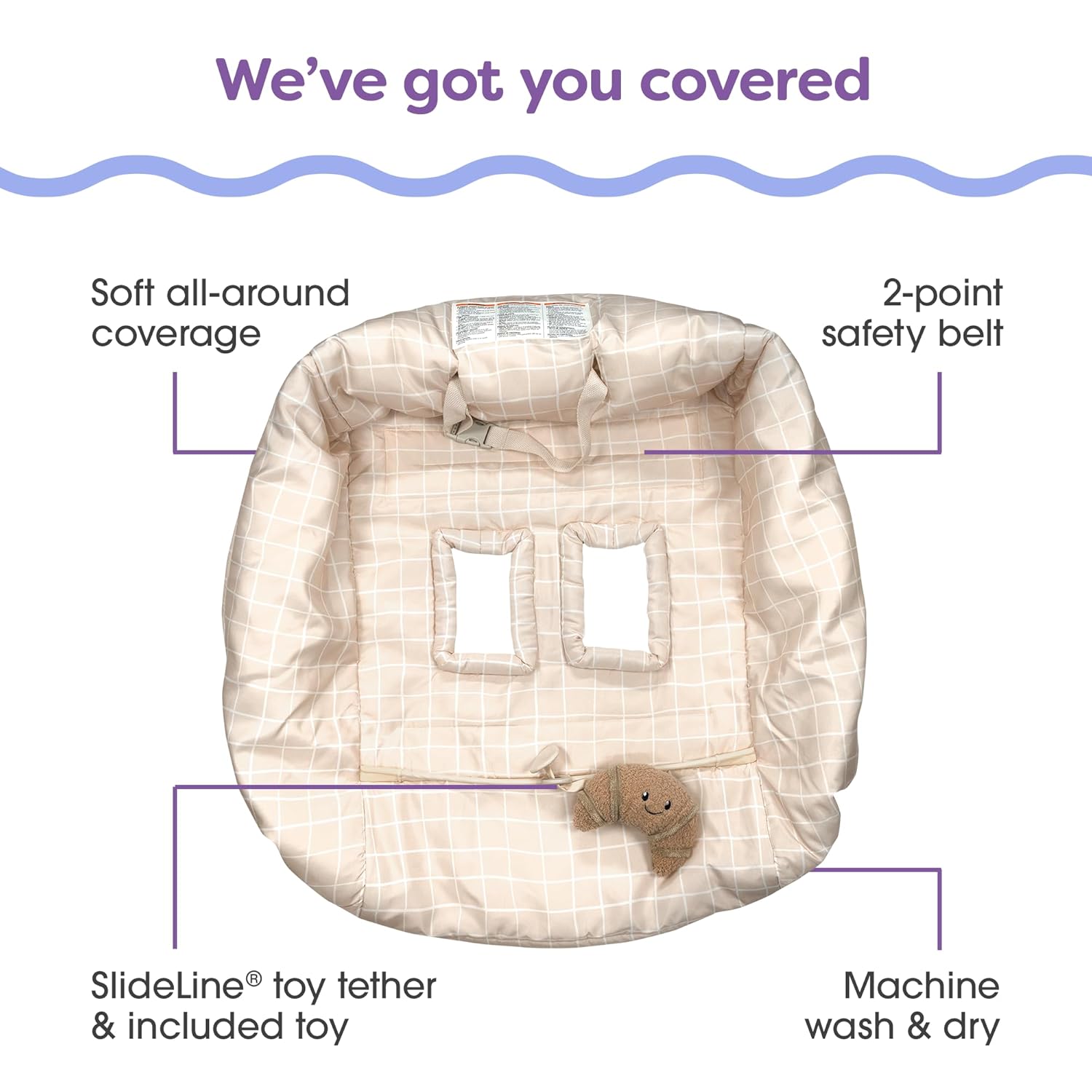 Boppy Shopping Cart Cover for Baby - 360° Coverage Cart Cover for Babies with Safety Harness, Toy Tether, One-Hand Placement, Machine-Washable, 6 Month & Up - Croissant image 2 of 5 B0DZR55VYK