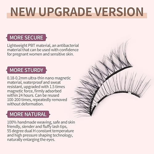 Vista 31 de Pestañas magnéticas sin delineador de ojos, pestañas de doble imán con aplicador, reutilizables 4D, no necesita delineador de ojos ni pegamento