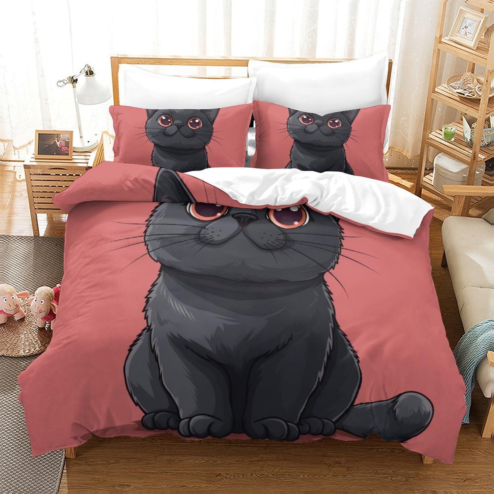 Housse de couette chaton 3D pour chambre d'ado : parure de lit micropolaire respirante King