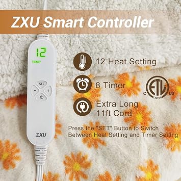 Heated Blanket Electric Throw Blanket- Ultra Soft Cozy Sherpa Heating Blanket,50 x 60 Fast Heating Blanket, 12 Heating Levels & 1-24h Auto-Off, Machine Washable, for Home Office, Blue