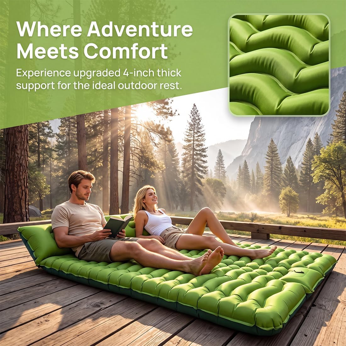 Double Camping Sleeping Pad with Pillow, Ultralight Camping Mattress