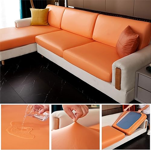 Miniatura 2 de Funda de cojín impermeable para sofá, cojín elástico de piel sintética, protector de muebles, cojín de asiento antideslizante con parte inferior