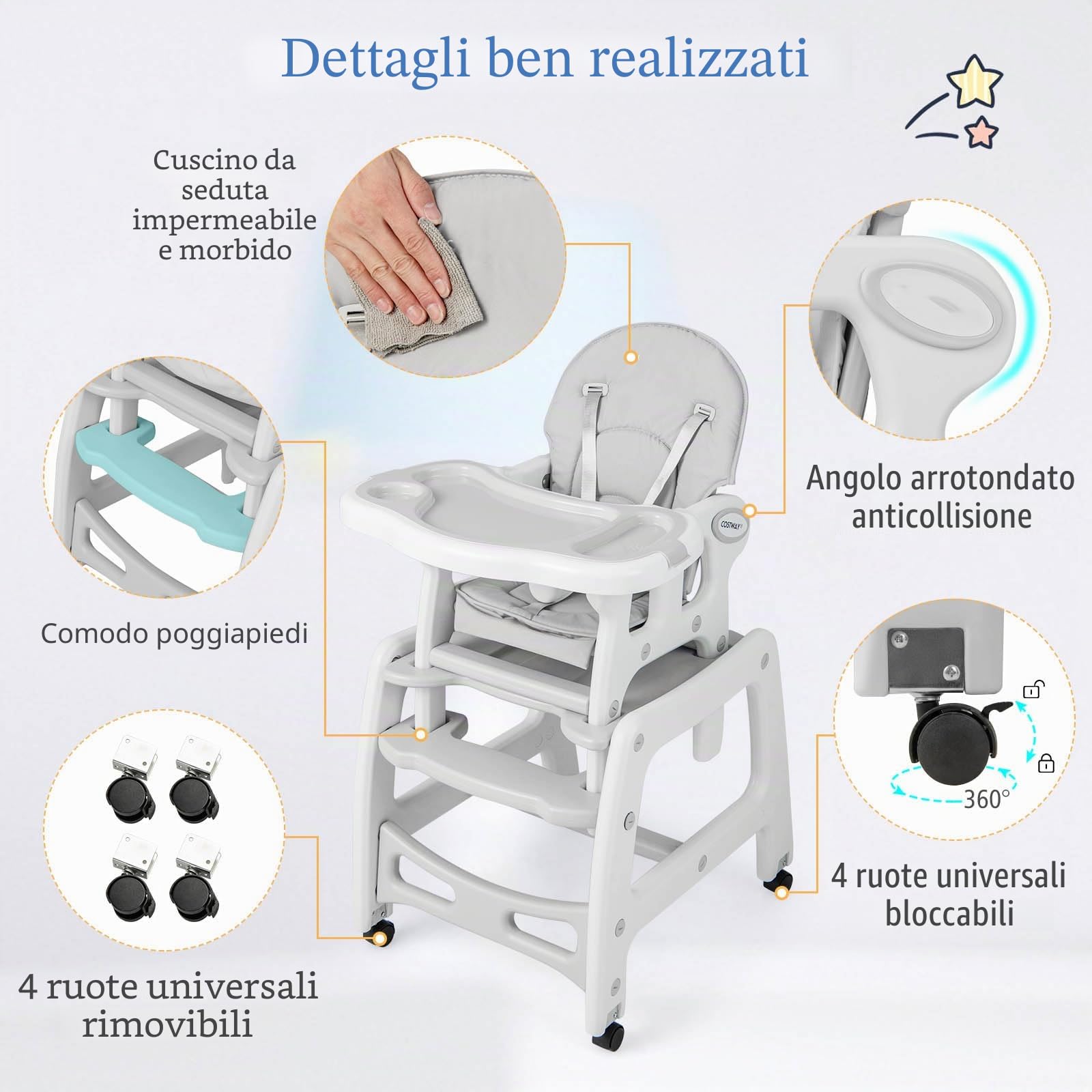 Lifezeal Seggiolone per Bambini 6 a 36 Mesi con Funzione Dondolo, Doppio Vassoio Rimovibile e Cuscino del Sedile e Poggiapiedi, Seggiolone Combinato con Cintura di Sicurezza