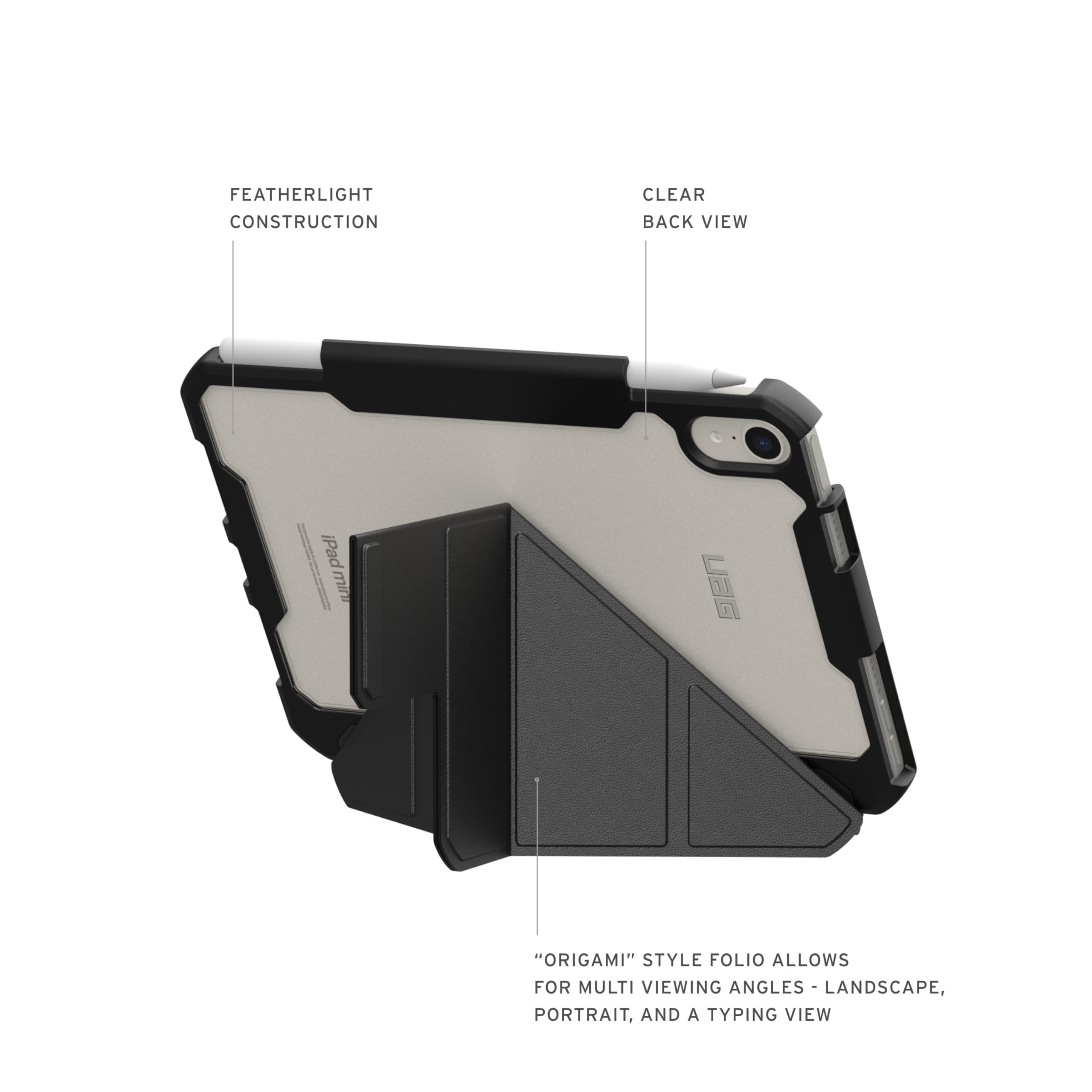 URBAN ARMOR GEAR UAG - Custodia protettiva progettata per iPad mini A17 Pro (7a generazione, 2024) A2993 A2995 A2996 8,3" Essential Armor, supporto regolabile multi-angolo con supporto protettivo w