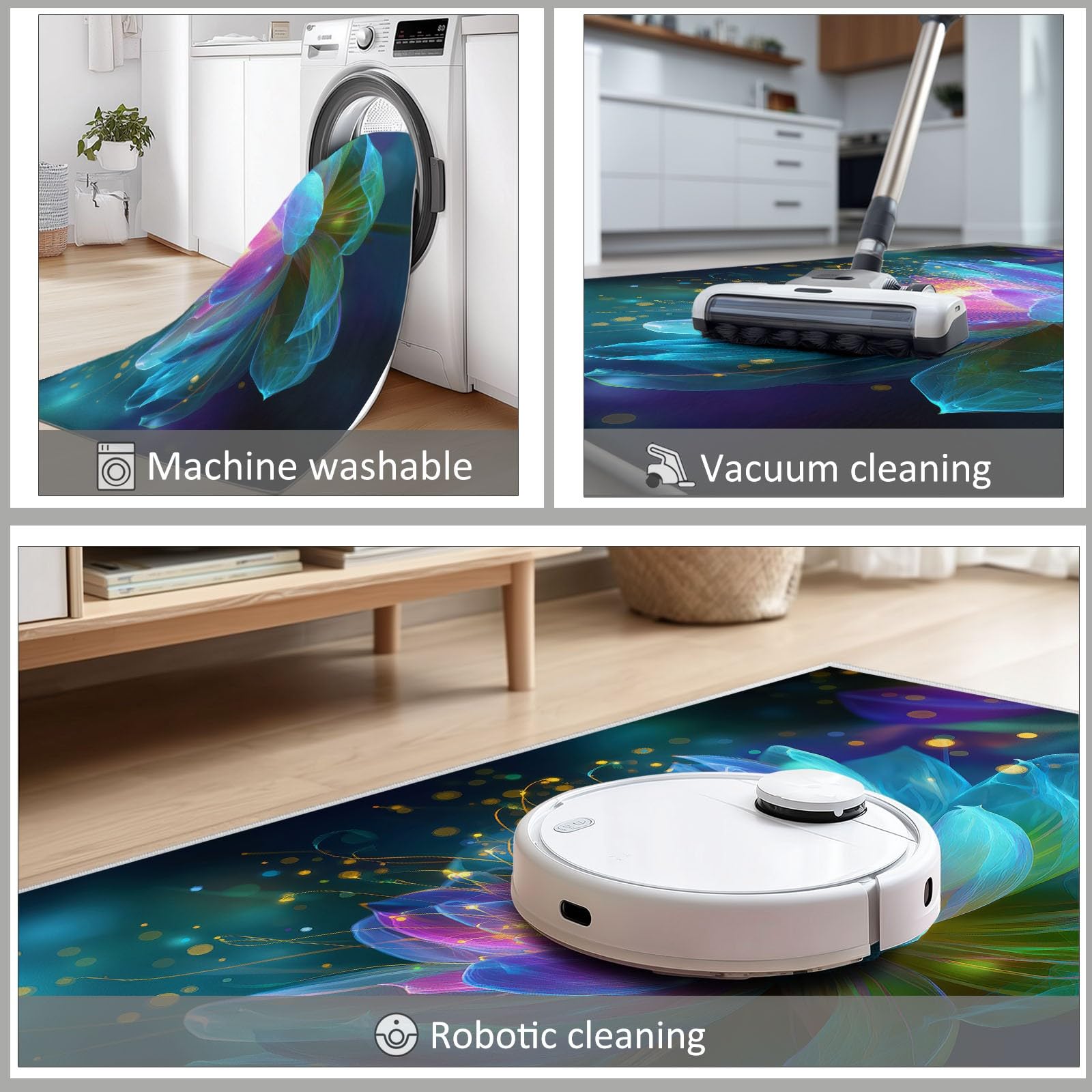 Teppich Wohnzimmer Farbenfroher Lotus 140x200cm Waschbare Kurzflor Teppiche Großer rutschfest Carpet, für Schlafzimmer, Büro, Kinderzimmer Druck Teppich
