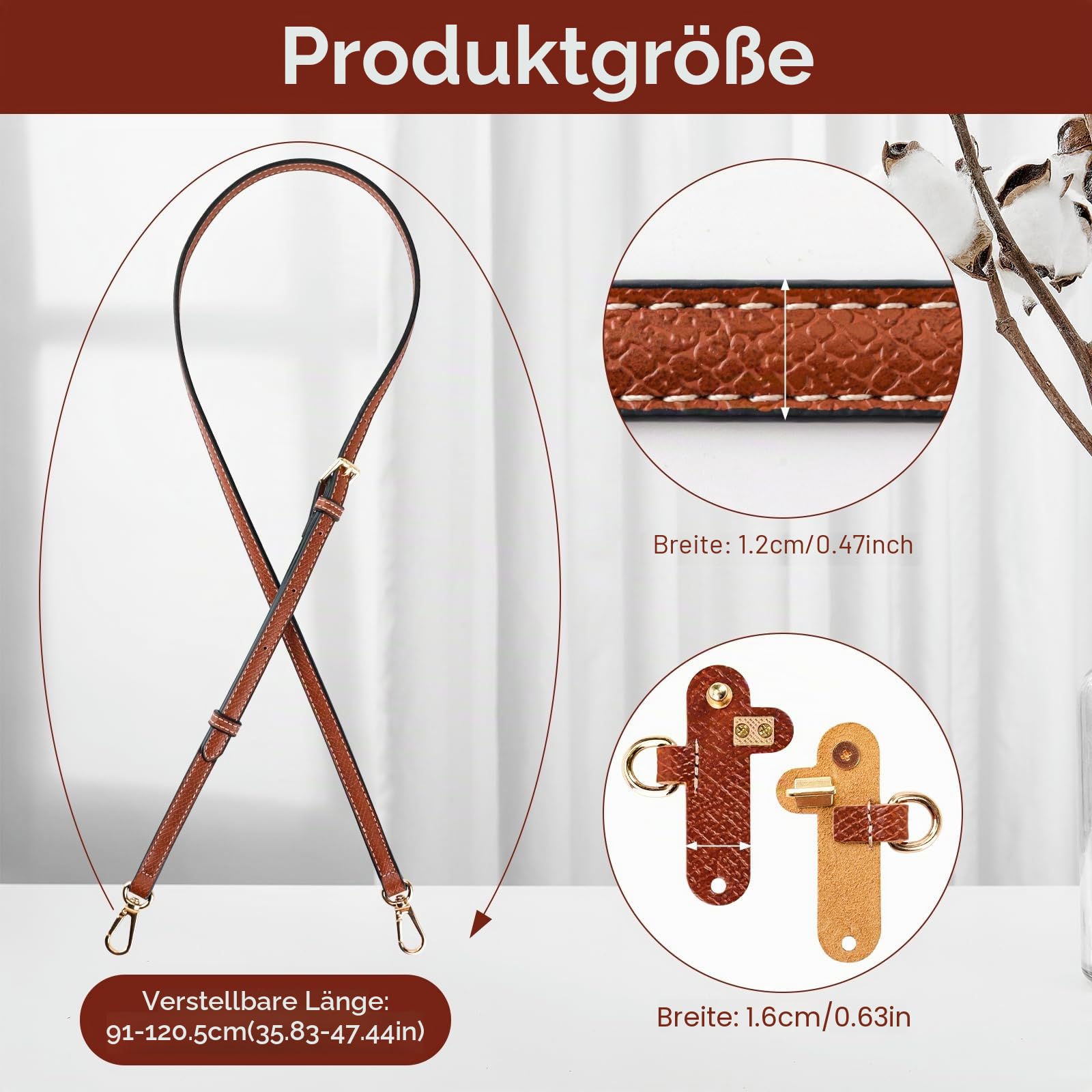 Schultergurt für Longchamp aus Leder, Damen Tasche Schulterriemen Einstellbarer - Braun, Taschengurte zum Wechseln für Minitaschen ohne Stanzen von Löchern, Haltbar Umhängetasche Schultergurt