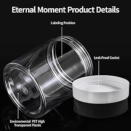 48 Pack 8 OZ Plastic Jars Round Clear Cosmetic Container Jars with White Lids, Eternal Moment Plastic Slime Jars for Lotion, Cream, Ointments, Makeup, Eyeshadow, Rhinestone, Samples, Travel Storage