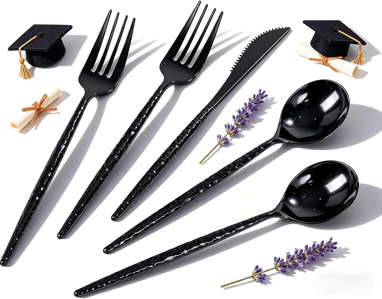 Black Plastic Cutlery — 300 Piece Set
