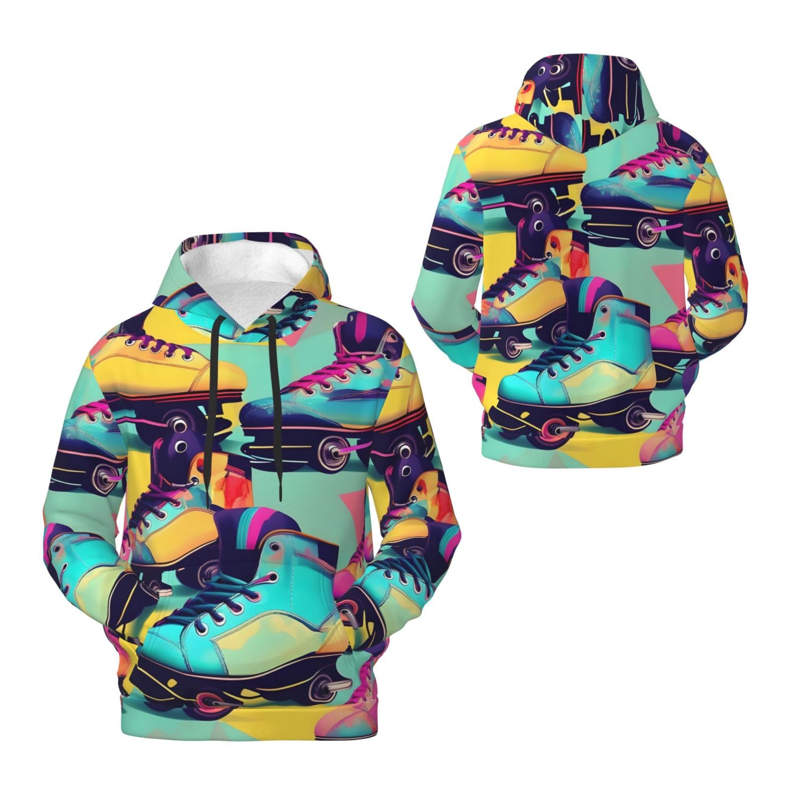 Męska bluza z kapturem w stylu retro z kolorowym nadrukiem, casualowa grafika z nadrukiem bluzy z kapturem z kieszenią